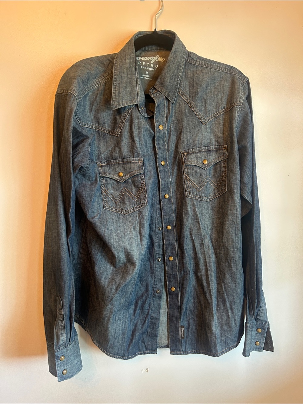 Wrangler Men's Denim Western Button-Down Shirt - Dark Blue